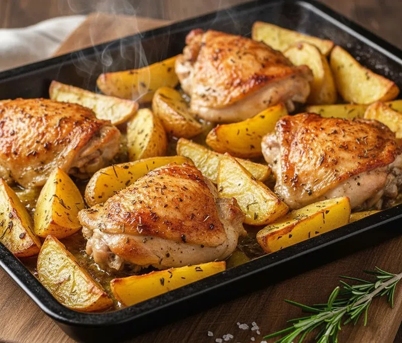 Курица с картошкой в духовке: рецепт на противне для идеального ужина