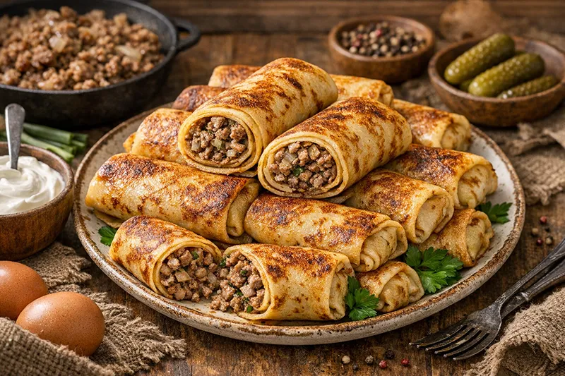 Блинчики с мясом: рецепт тонких блинов с сочной начинкой