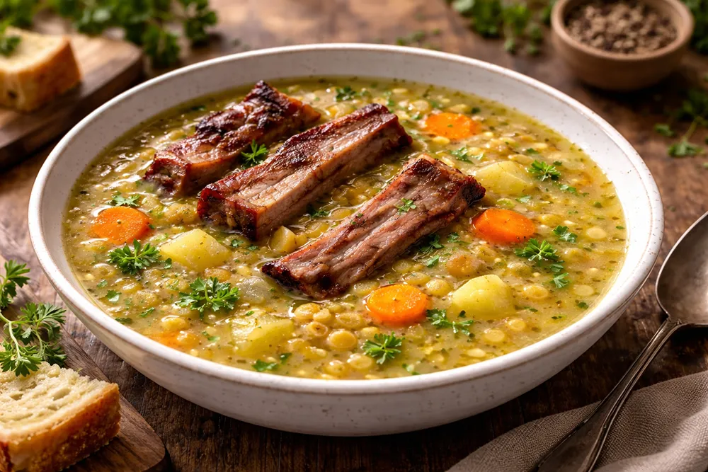 Гороховый суп с копчеными ребрышками