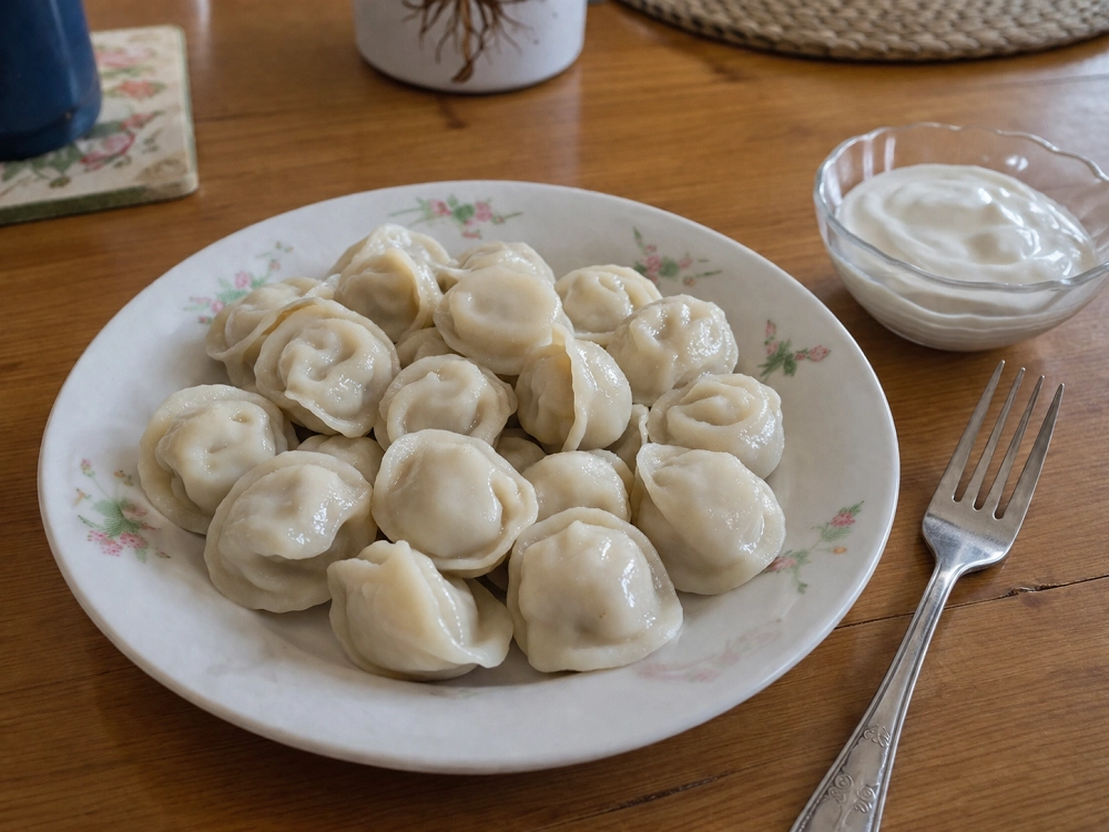 Готовые пельмени на тарелке