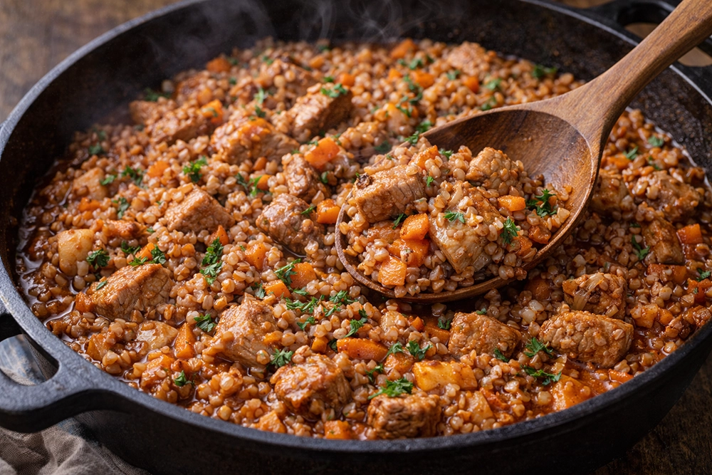 Гречка по купечески на сковороде