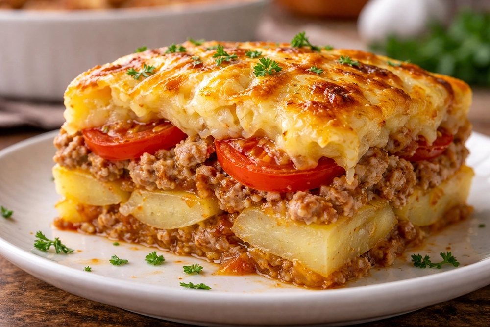 Картофельная запеканка с сыром и помидорами