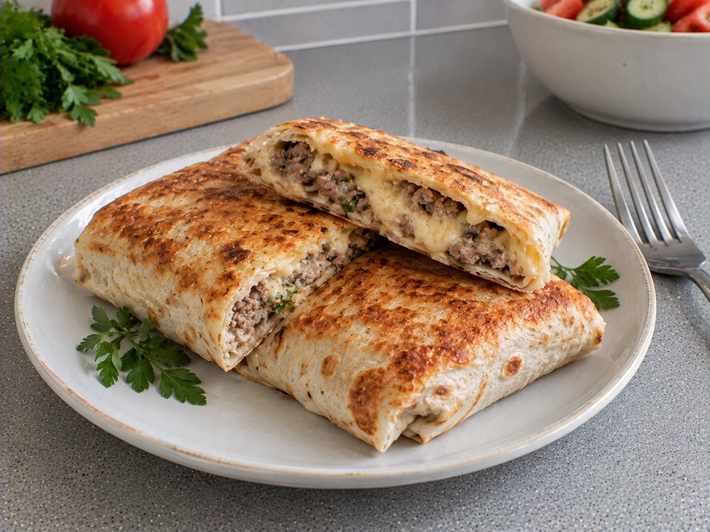 Конвертики из лаваша с мясом и сыром