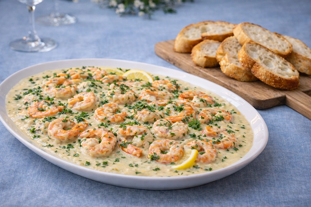 Креветки в сливках с чесноком