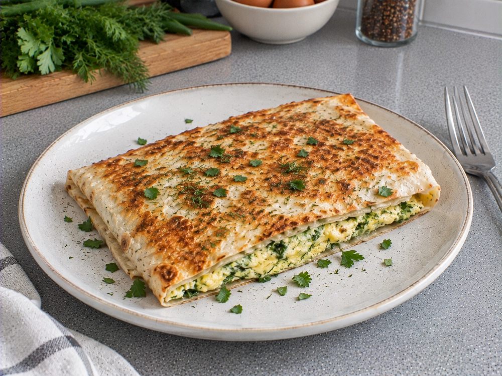 Лаваш с яйцом и зеленью