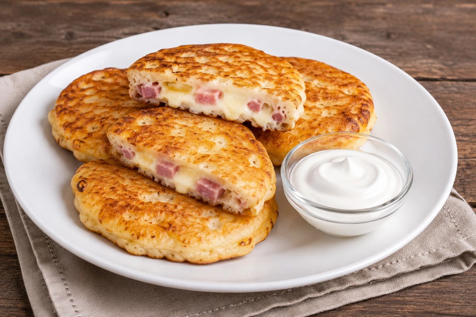 Оладьи с колбасой и сыром