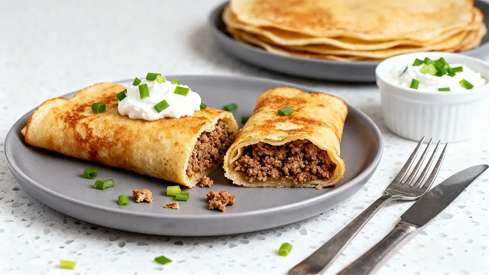 Рецепт блинчиков с мясом пошагово