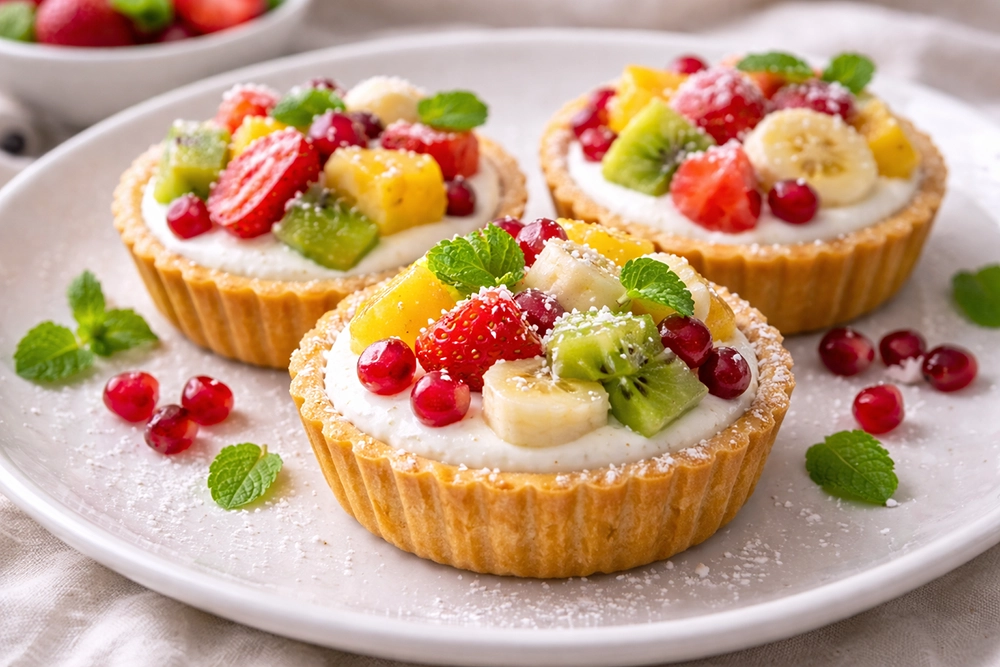 Тарталетки с фруктами и йогуртом легкий десерт