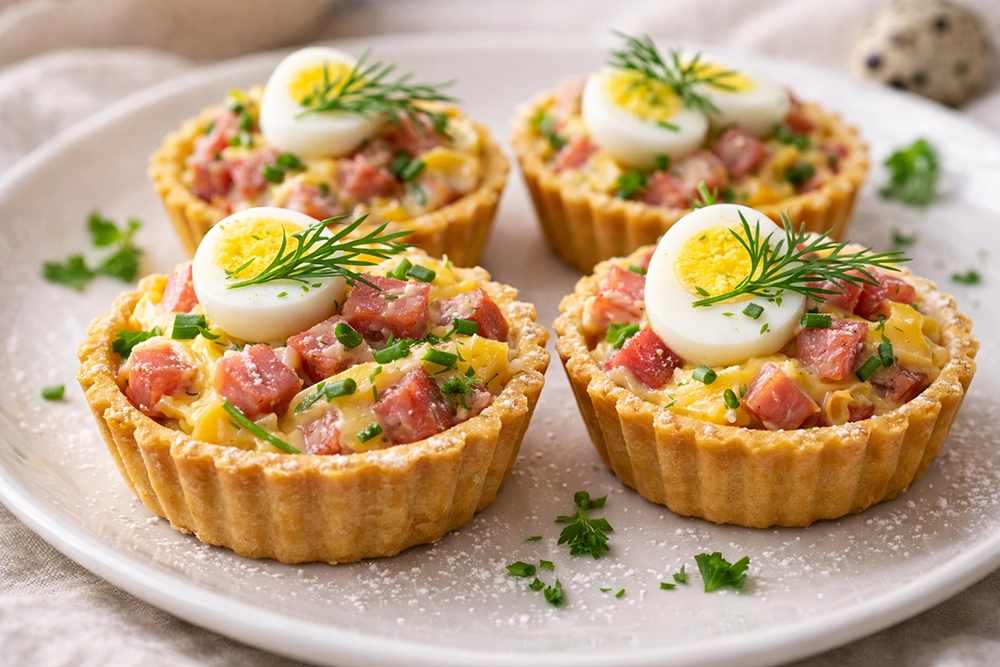 Тарталетки с ветчиной и сыром сытная начинка завтрак