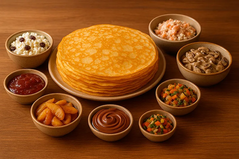 Тонкие блины на молоке с начинками