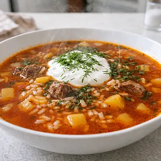 Томатный суп: рецепт с мясом, картошкой и рисом