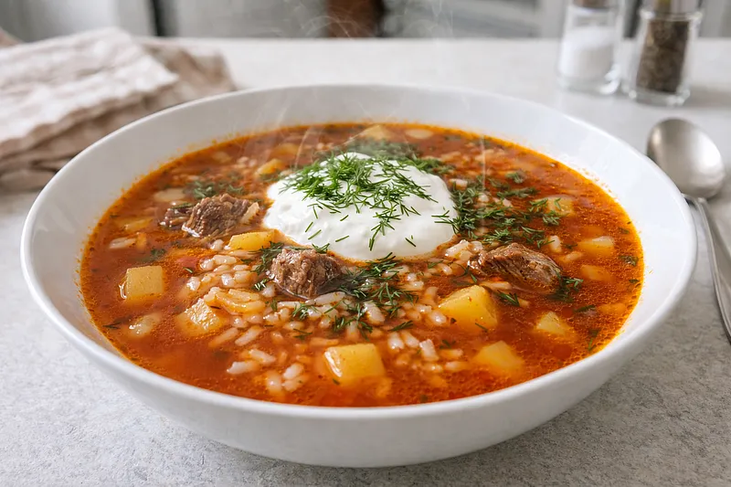 Томатный суп: рецепт с мясом, картошкой и рисом