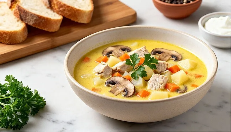 Сырный суп с курицей и грибами: рецепт с кремовой текстурой
