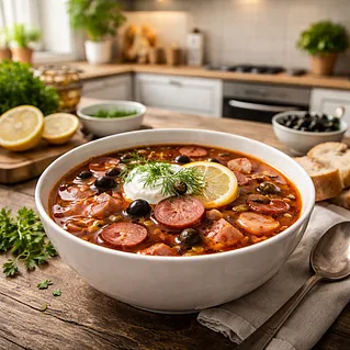 Мясная солянка: рецепт густого супа с копчёностями