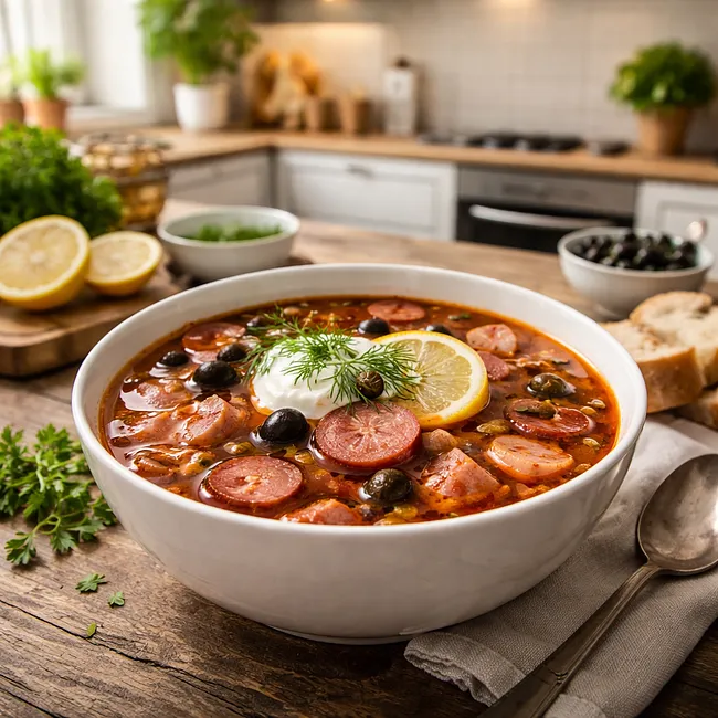 Мясная солянка: рецепт густого супа с копчёностями