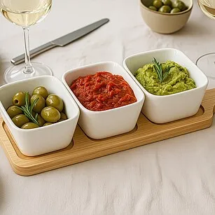 Менажница фарфор деревянной подставке 35 см