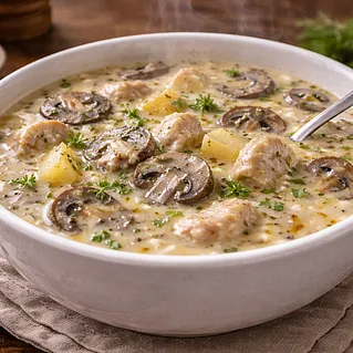 Сырный суп с курицей и грибами: рецепт с кремовой текстурой
