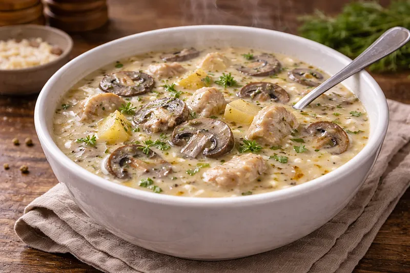 Сырный суп с курицей и грибами: рецепт с кремовой текстурой