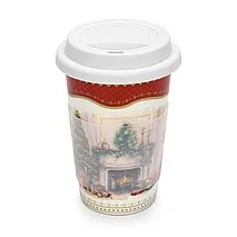 Фарфоровый стакан 350 мл с силиконовой крышкой Christmas eve