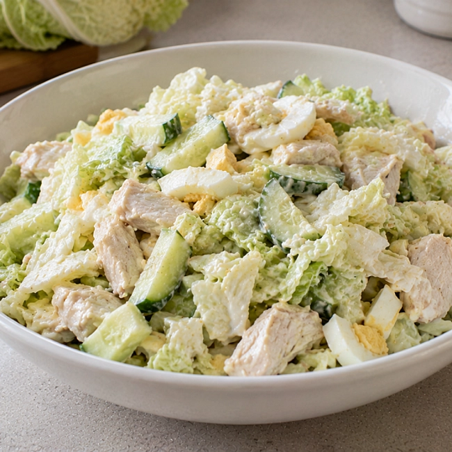 Салат из пекинской капусты с курицей и огурцом
