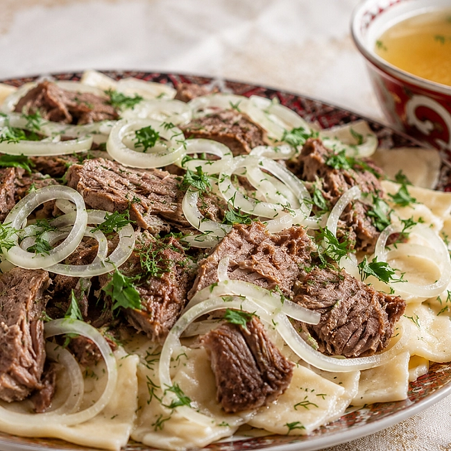 Бешбармак: рецепт сочного мяса и тонкой лапши