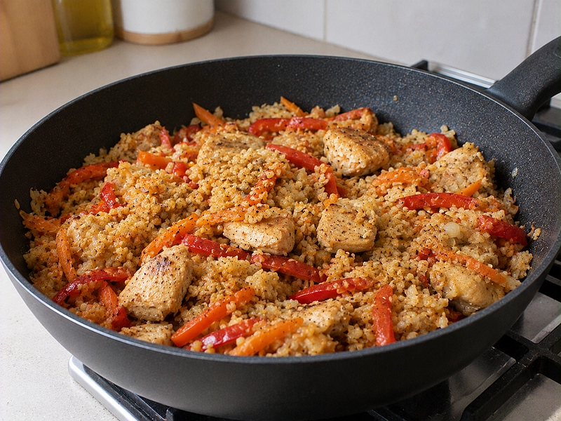 Рассыпчатый булгур с курицей и овощами на ужин