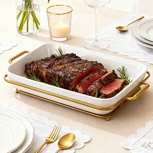 Блюдо сервировочное Прямоугольное фарфор на подставке