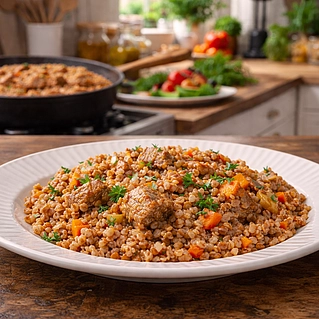 Гречка по-купечески со свининой: рецепт на сковороде