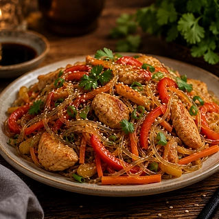 Фунчоза: рецепты с курицей, креветками и овощами