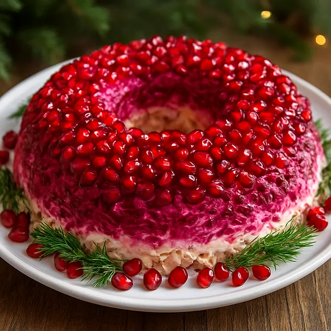 Салат «Гранатовый браслет» с курицей и черносливом