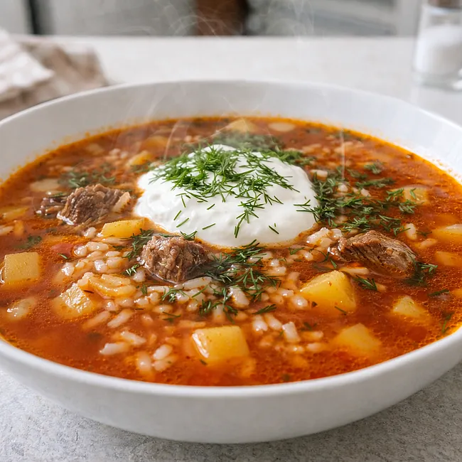 Томатный суп: рецепт с мясом, картошкой и рисом