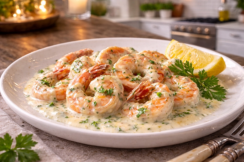 Креветки в сливочно-чесночном соусе: рецепт быстрого ужина