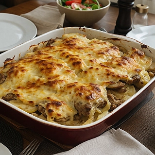 Сочное мясо по-французски с золотистой сырной корочкой