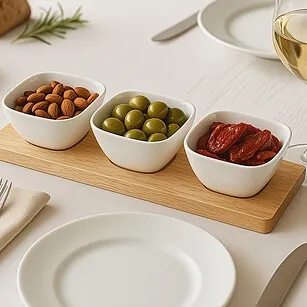 Фарфоровая Менажница на деревянной подставке 31 см