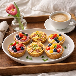 Тарталетки с творогом, ветчиной и фруктами: рецепт для романтического завтрака