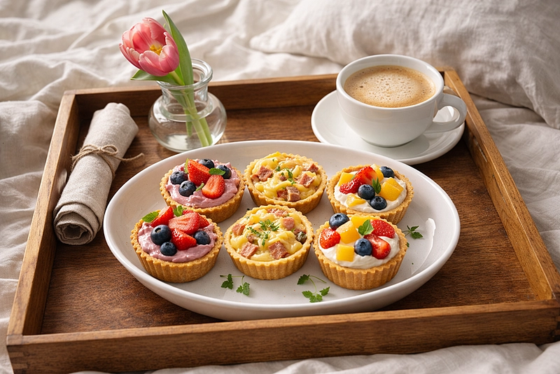 Тарталетки с творогом, ветчиной и фруктами: рецепт для романтического завтрака
