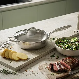 Сковорода глубокая с крышкой 24 см сталь Аeternum