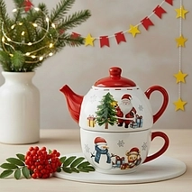 Набор из чайника и чашки 17 см Merry Christmas арт. 0374