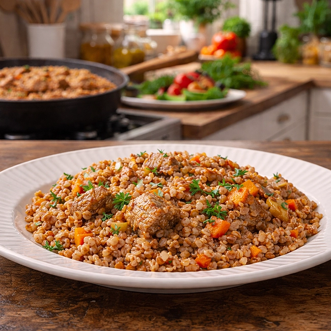 Гречка по-купечески со свининой: рецепт на сковороде