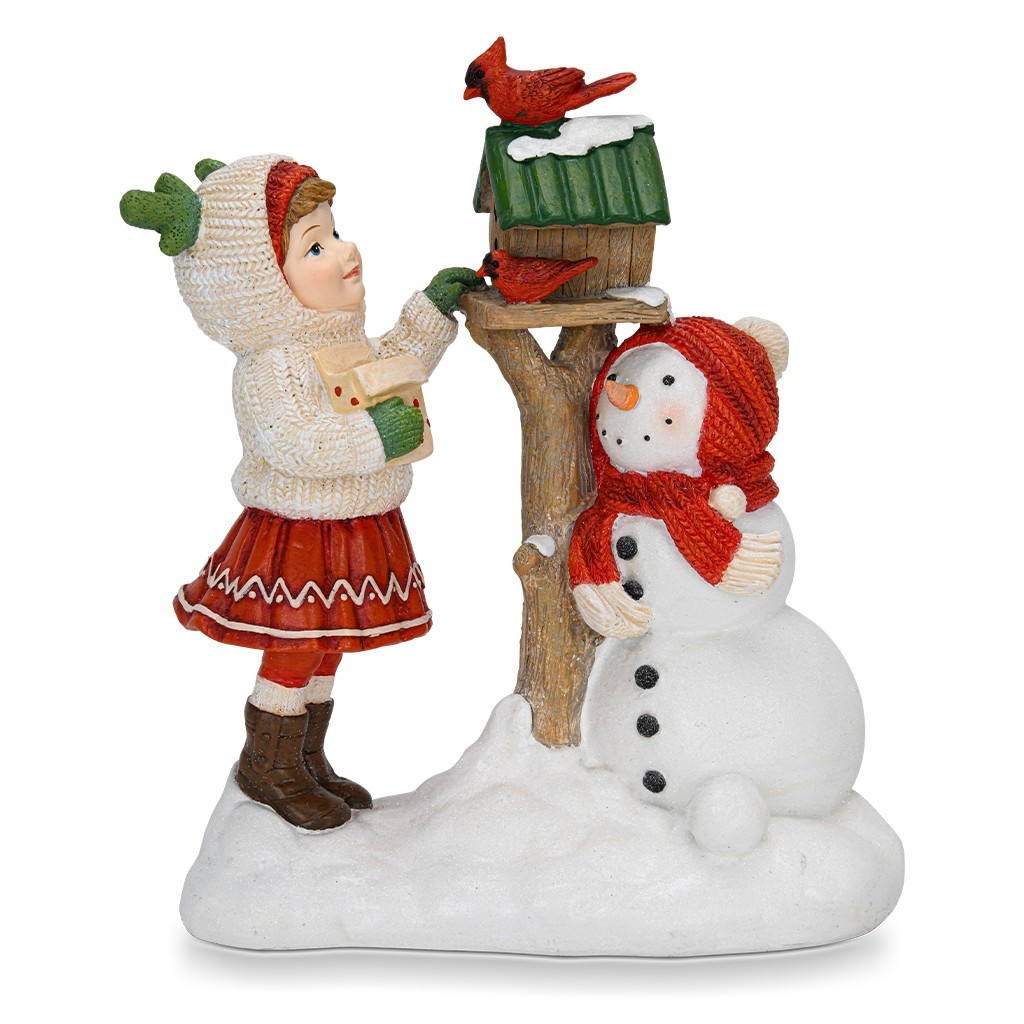 Статуэтка «Девочка со снеговиком у кормушки»