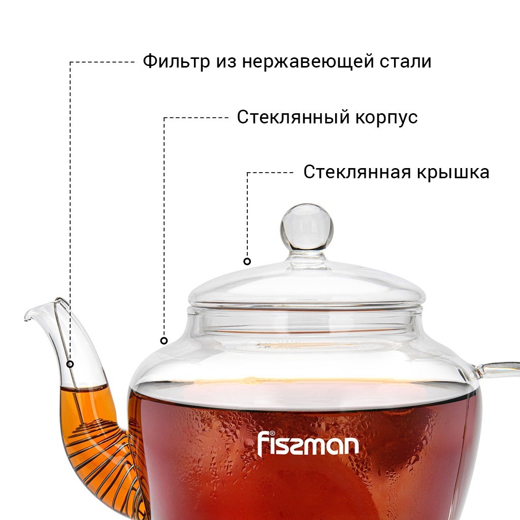 Стеклянный чайник с фильтром 600мл 9447