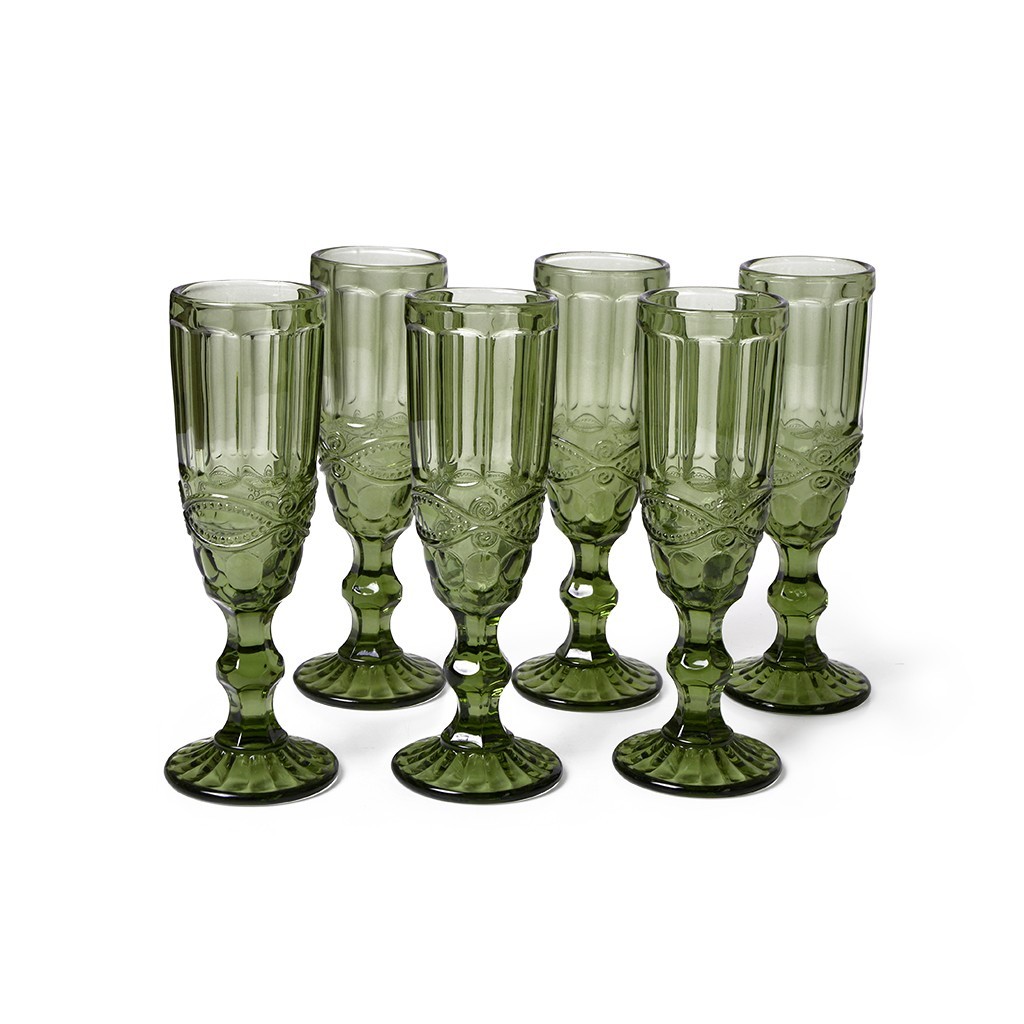Набор бокалов для шампанского 6шт из стекла 150мл, зеленый