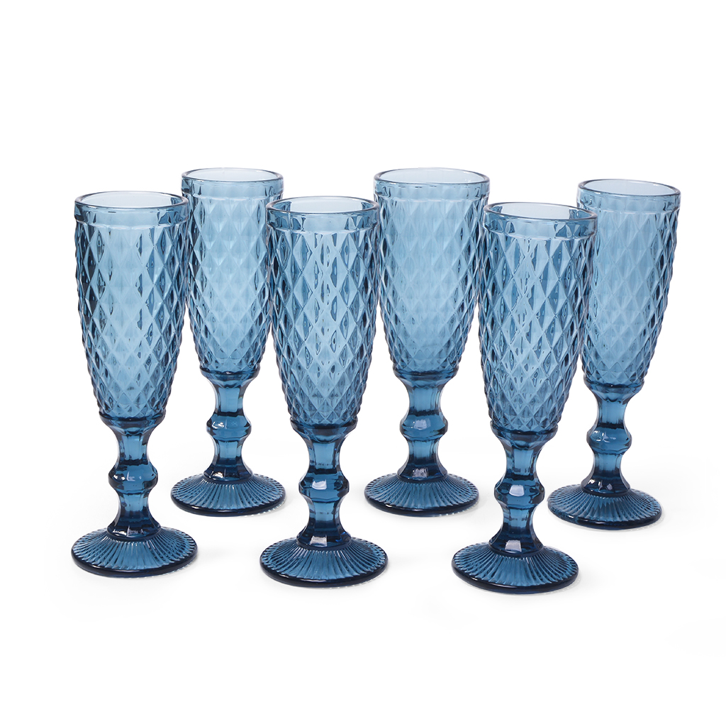 Набор бокалов для шампанского 150 мл / 6 шт из стекла син.