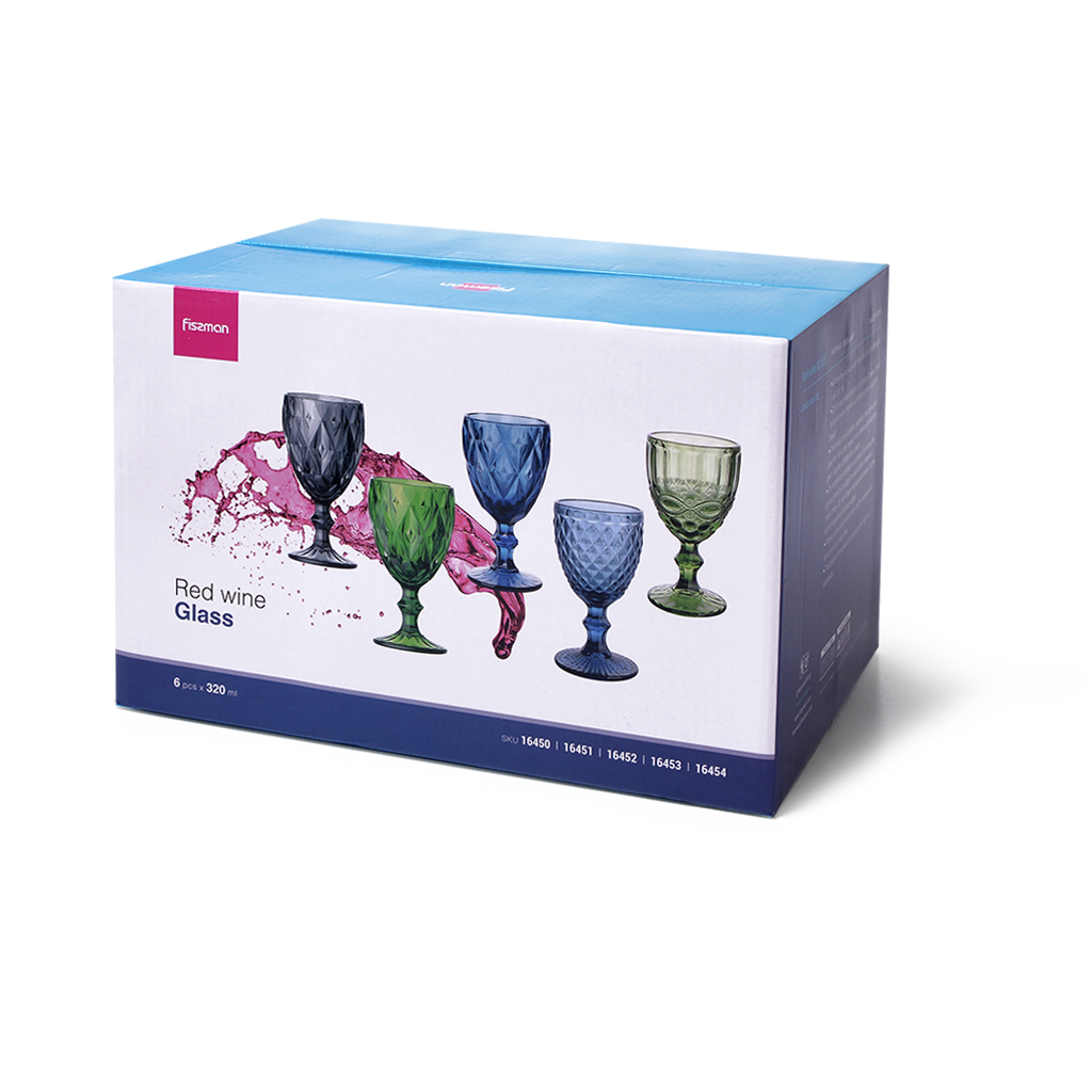 Набор бокалов для вина 6шт из цветного стекла 320мл