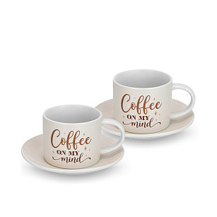 Фарфоровые чашки с блюдцами 4 пр. / 240 мл Coffee on my mind