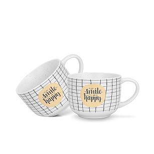 Набор из 2-х фарфоровых кружек 580 мл Smile happy checked