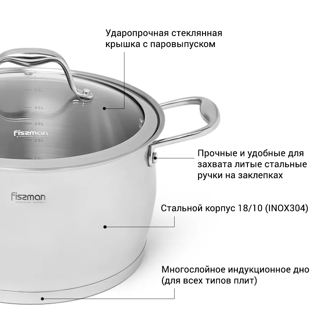 Купить кастрюлю из нержавеющей стали на 4 литра в интернет-магазине FISSMAN